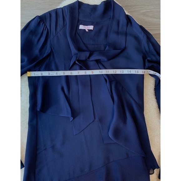 Parker Navy Kenji  Silk mix Ruffle V-neck Long Sleeves Dress Size XS - Picture 13 of 14